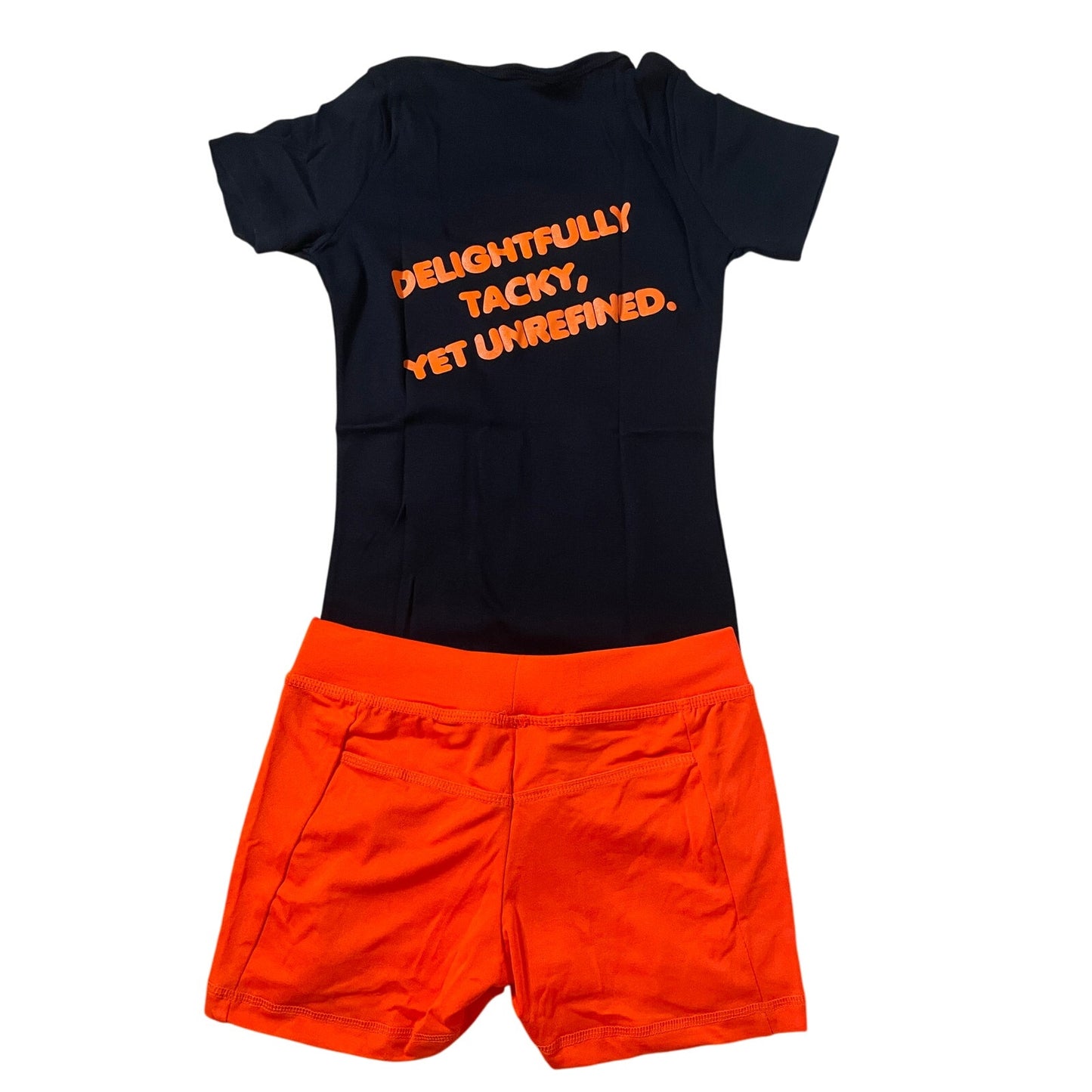 New Women’s Hooters Girl Uniform V-Neck t-shirt Shorts Scrunchie Socks & Pantyhose Size Xxs/Xxxs