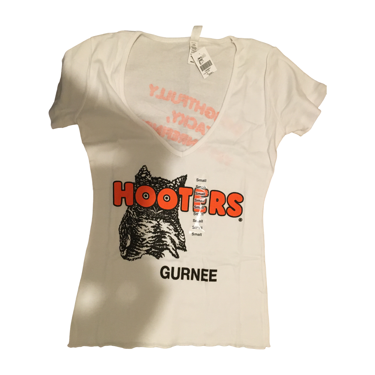 Gurnee IL Hooters Camiseta blanca con cuello en V para mujer