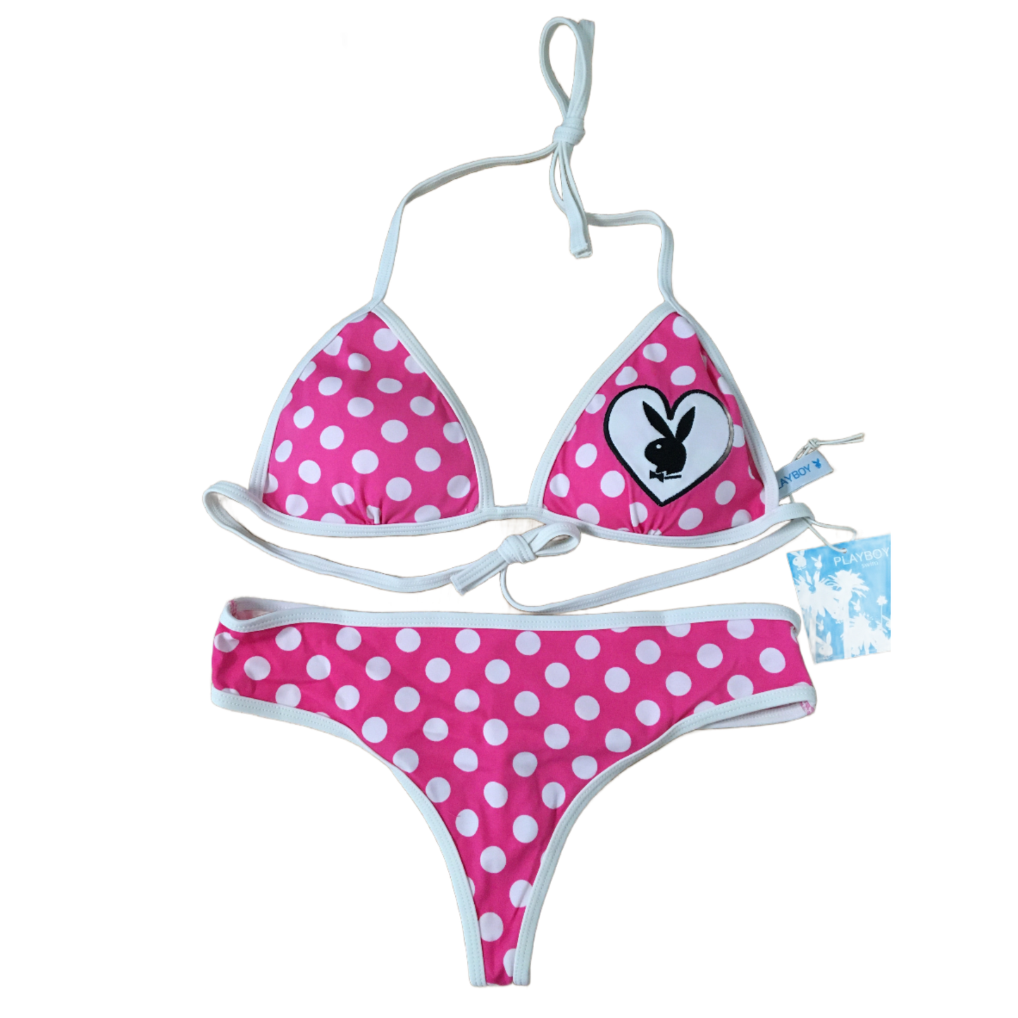 New Women's Rare Vintage 2pc Playboy Polka Dot Thong Bikini