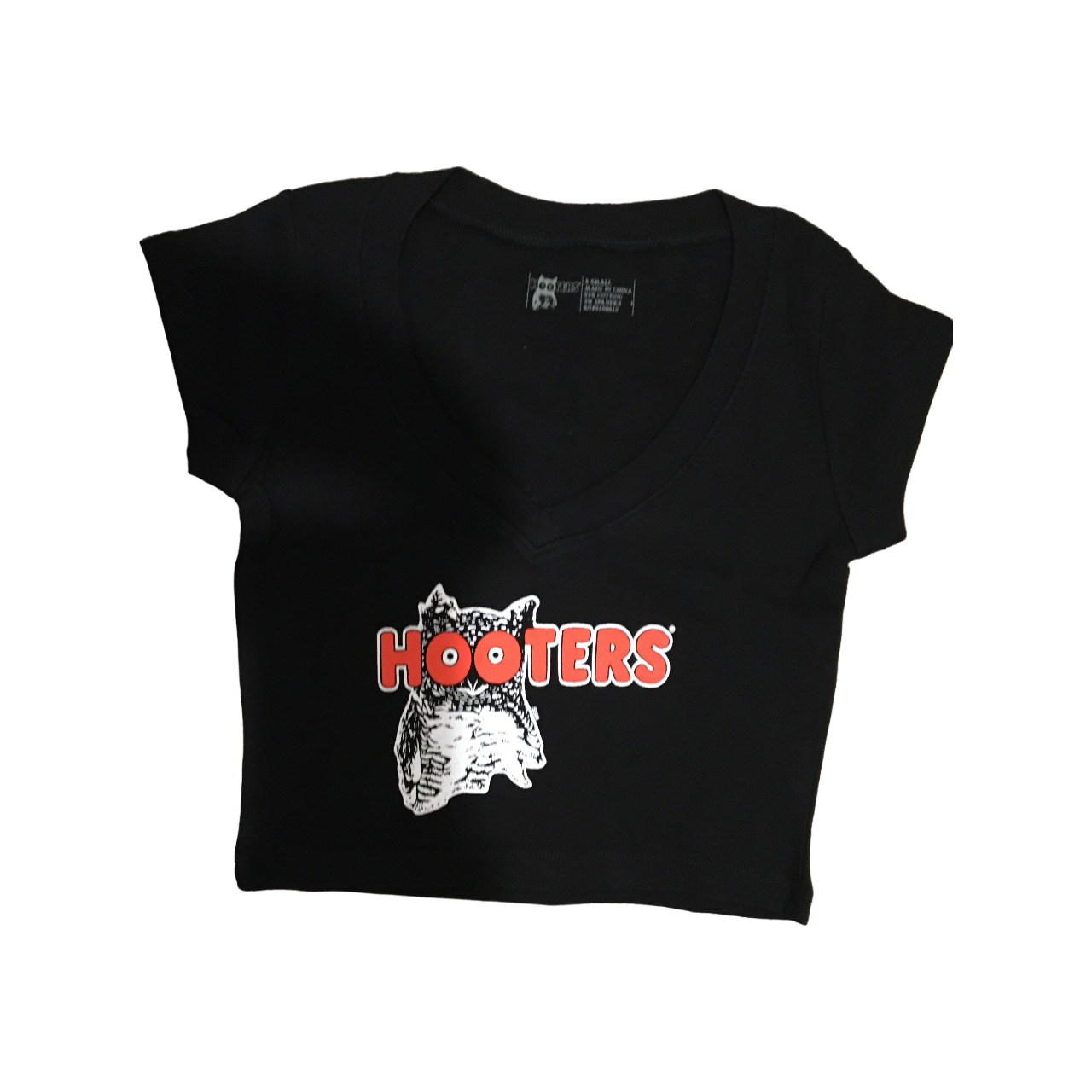 Hooters Disfraz para mujer, top corto negro con cuello en V, talla XS