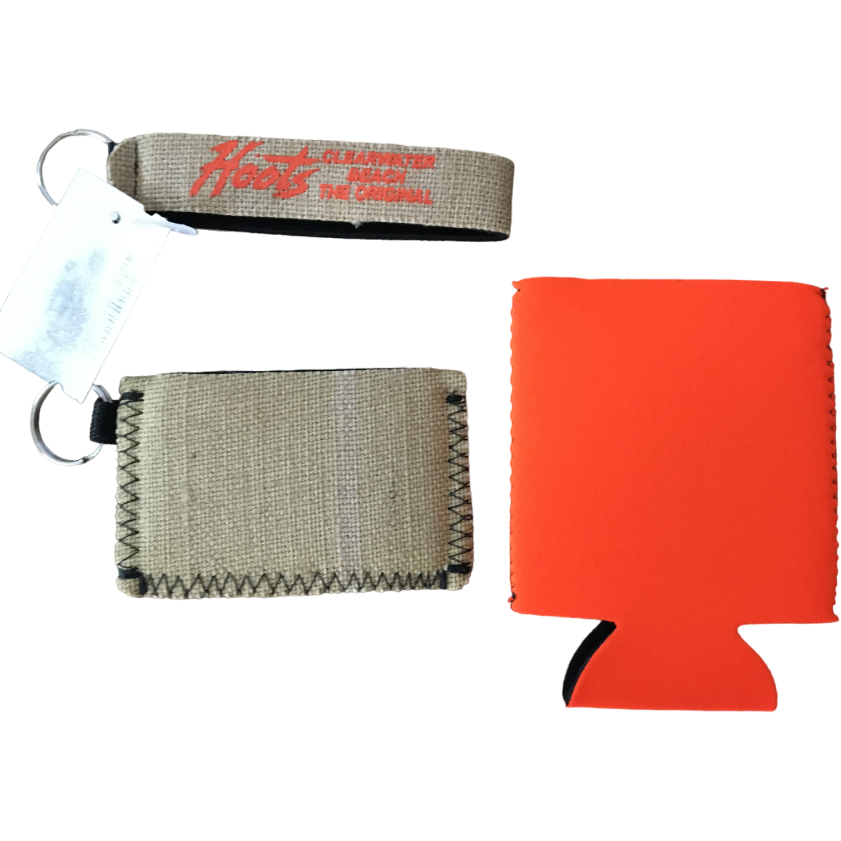 Hoots Clearwater Beach Koozie Key Ring Credit Card Holder