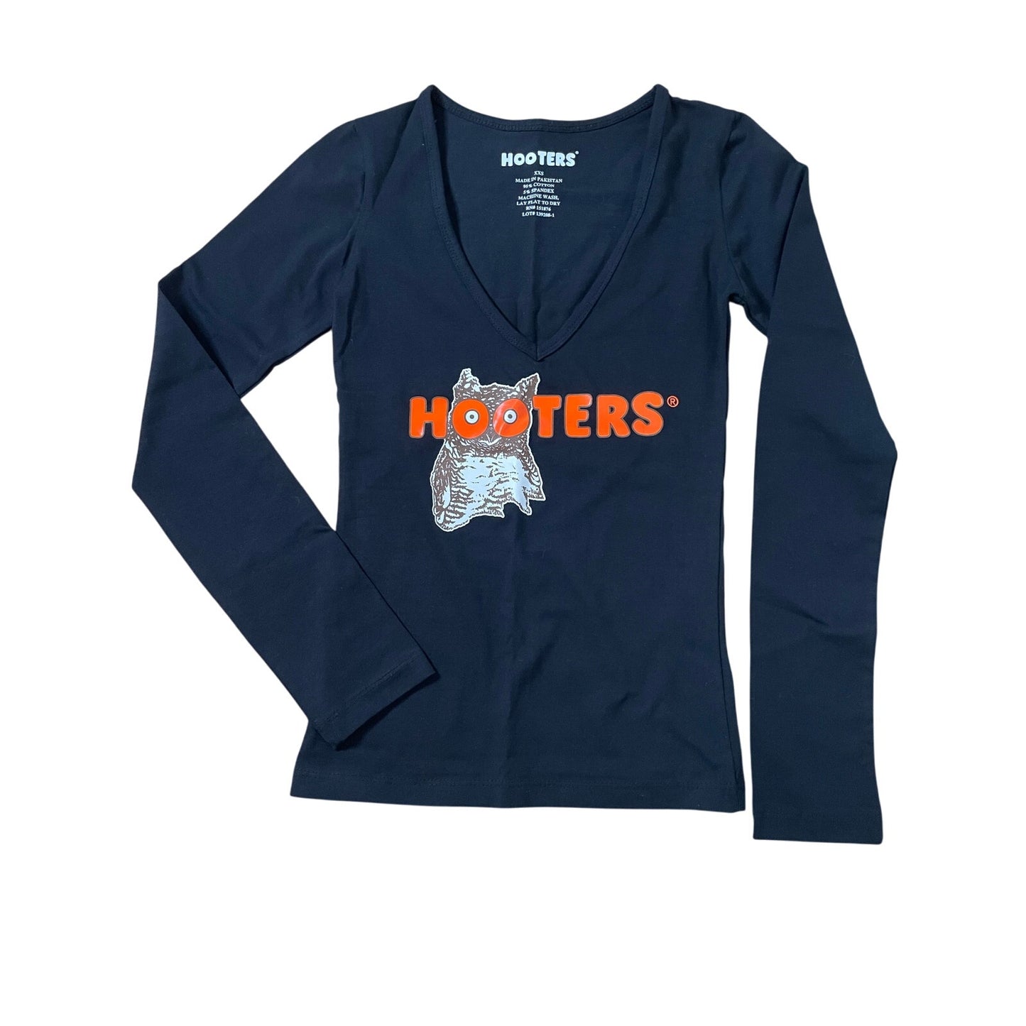 New Women’s Hooters Girl Rare Vintage Uniform Long Sleeve T shirt Black size Xxs