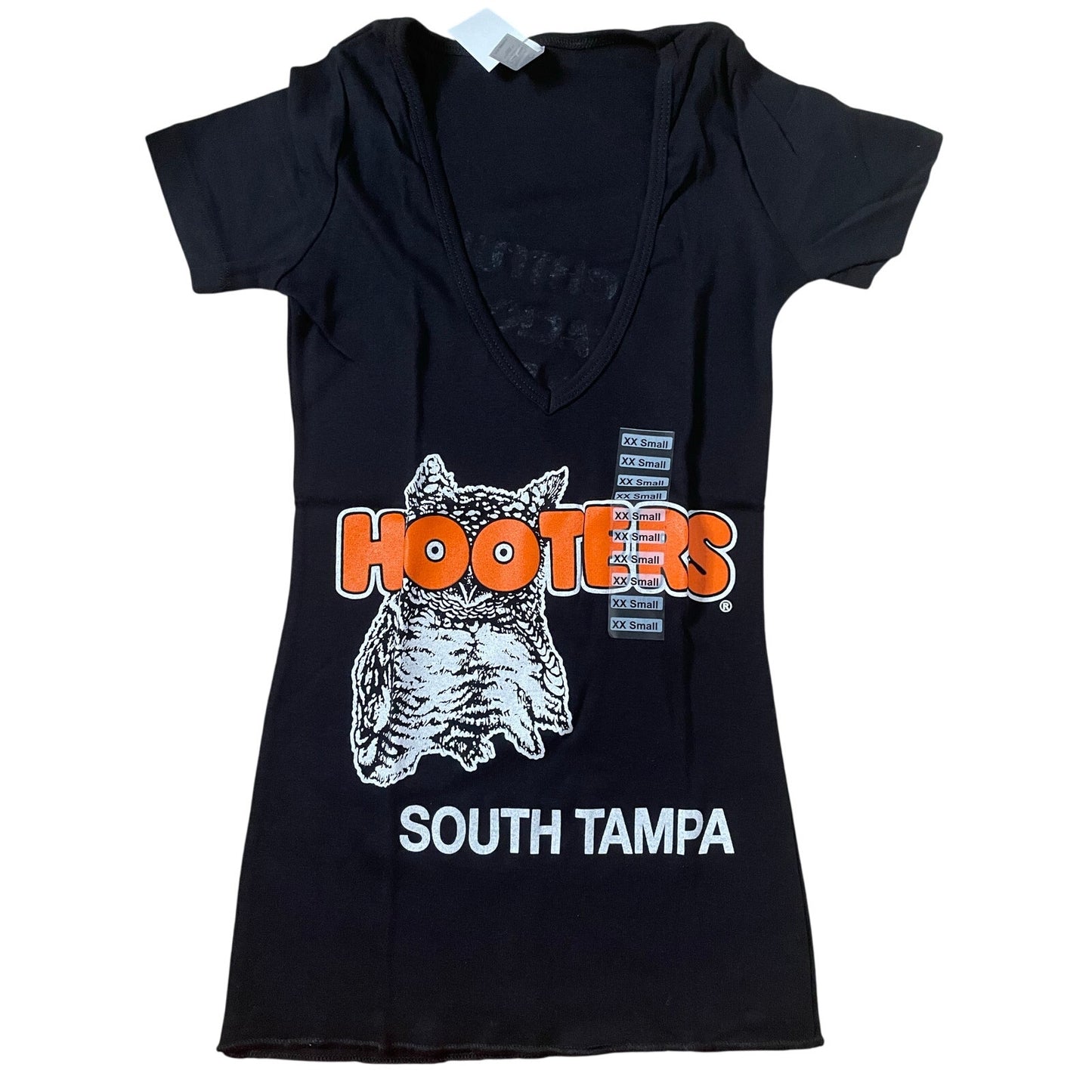 New Women’s Hooters Girl Uniform V-Neck t-shirt Shorts Scrunchie Socks & Pantyhose Size Xxs/Xxxs