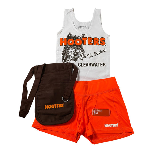 New Women’s Hooters Girl Uniform Tank Shorts Pouch & Name Tag from Clearwater Florida Xs