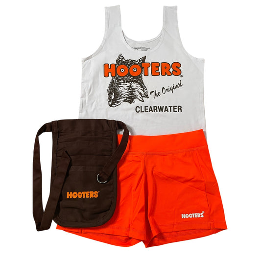 New Women’s Hooters Girl Uniform Tank Shorts & Pouch from Clearwater Florida Size Medium
