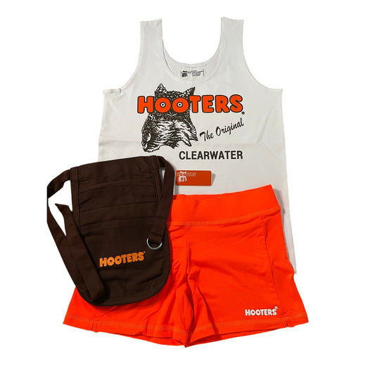 New Women’s Hooters Girl Uniform with Name tag  Clearwater Florida Size Large