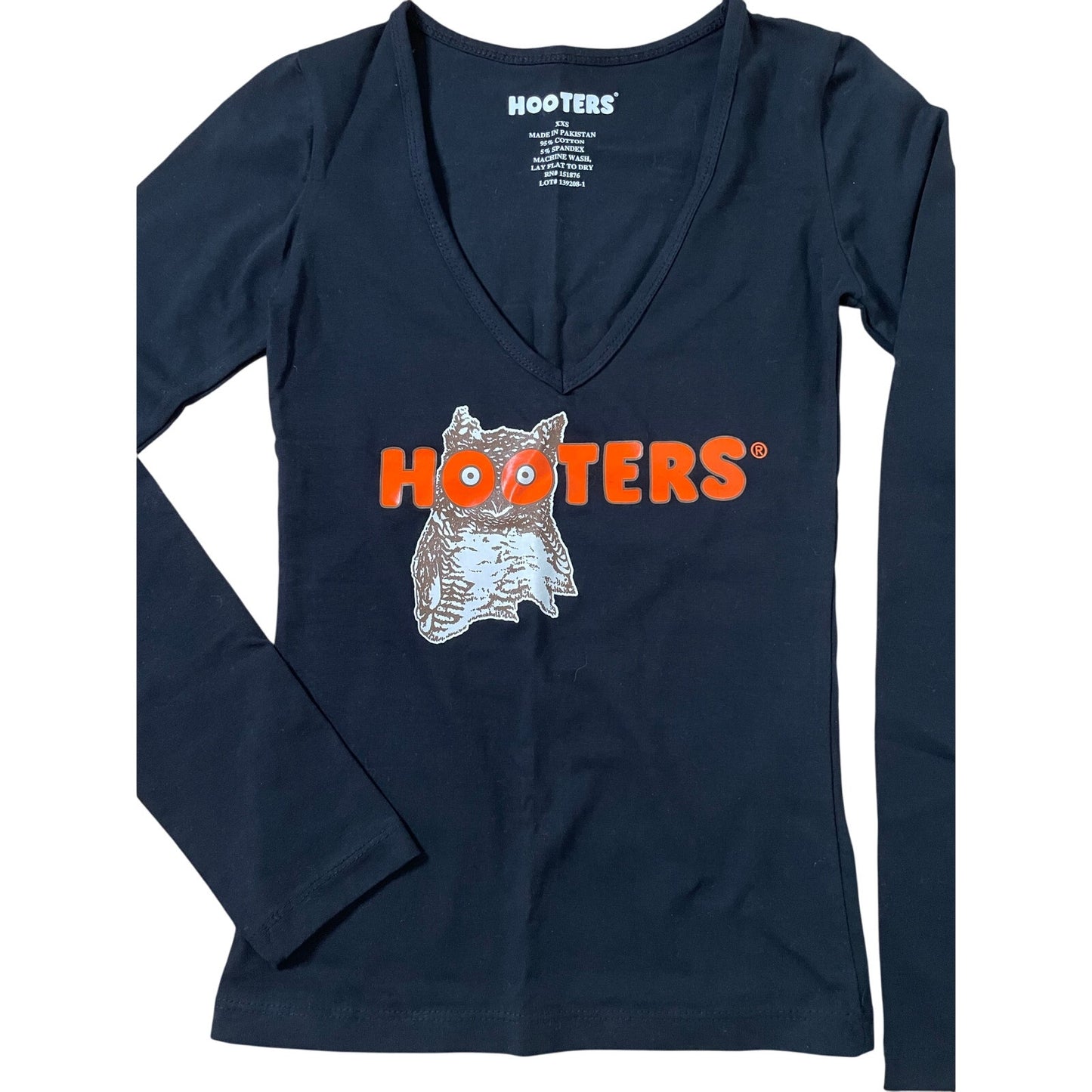 New Women’s Hooters Girl Rare Vintage Uniform Long Sleeve T shirt Black size Xxs