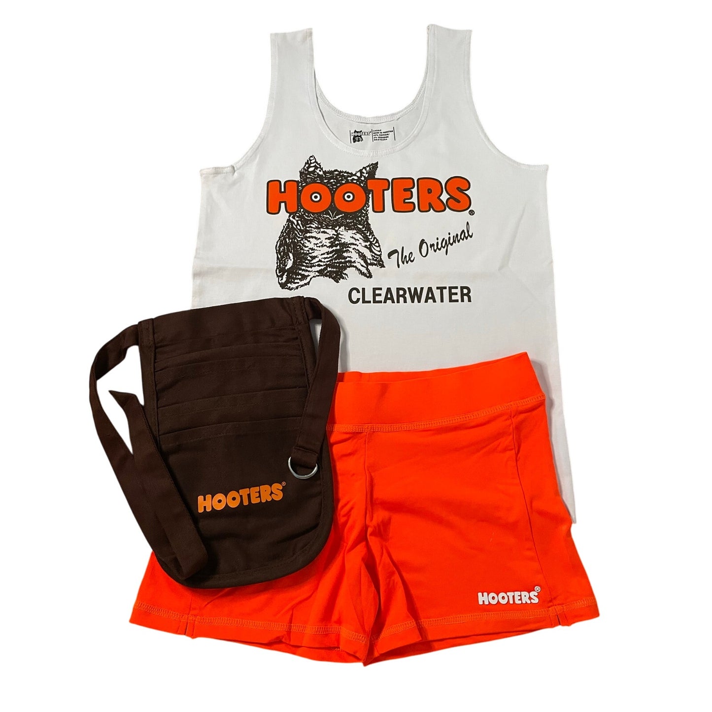 New Women’s Hooters Girl Uniform Tank Shorts & Pouch from Clearwater Florida Size Large