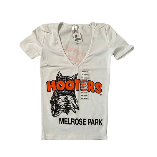 New Women’s Hooters Vintage Uniform V-Neck T-shirt from Melrose Park IL Chicago Area size Xxs